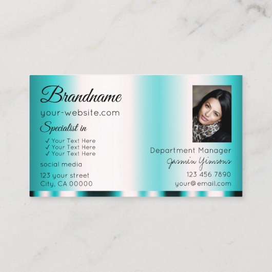 Blauwgroen glamoureus met foto Stijlvol elegant Visitekaartje (Achterkant)