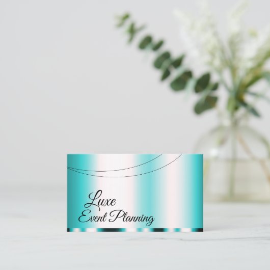 Blauwgroen glamoureus met foto Stijlvol elegant Visitekaartje (Staand voorkant)