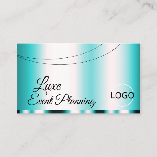 Blauwgroen glamoureus met Logo stijlvolle elegant Visitekaartje (Voorkant)