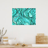 Blauwgroen Glas in lood Abstract Poster (Keuken)