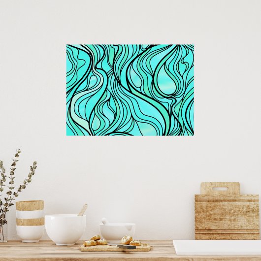 Blauwgroen Glas in lood Abstract Poster (Keuken)