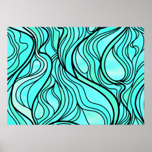 Blauwgroen Glas in lood Abstract Poster