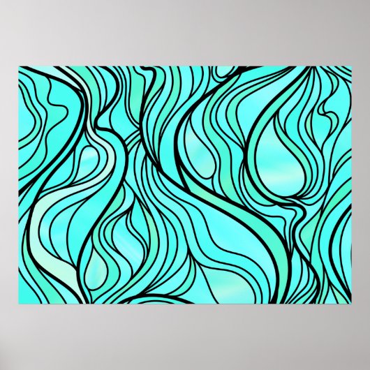 Blauwgroen Glas in lood Abstract Poster (Voorkant)