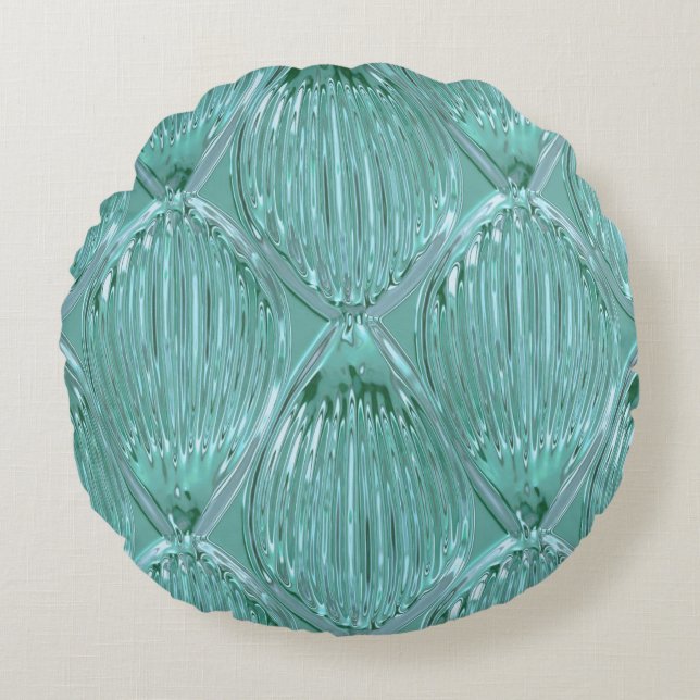 Blauwgroen glaslook abstract kunstpatroon elegant rond kussen (Voorkant)