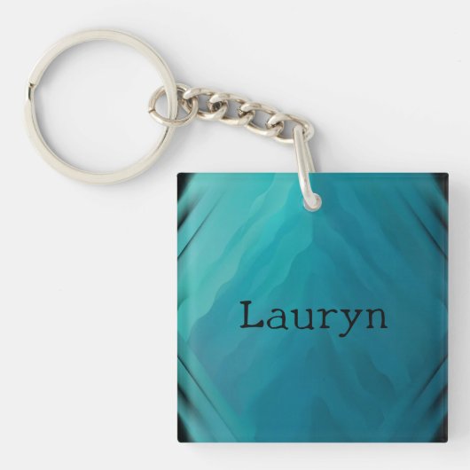 Blauwgroen glastextuur sleutelhanger (voorkant)