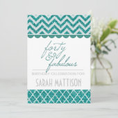 Blauwgroen Glitter 40 en Fabulous Birthday Invite Kaart (Staand voorkant)