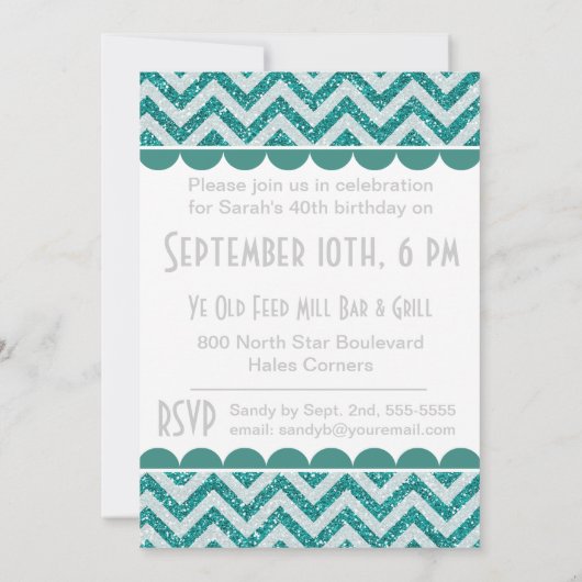 Blauwgroen Glitter 40 en Fabulous Birthday Invite Kaart (Achterkant)