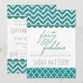 Blauwgroen Glitter 40 en Fabulous Birthday Invite Kaart (Voorkant / Achterkant)