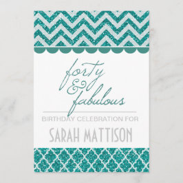 Blauwgroen Glitter 40 en Fabulous Birthday Invite Kaart