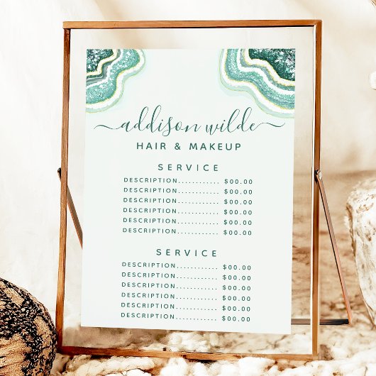 Blauwgroen Glitter Agate Geode Service Prijsmenu Menu