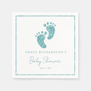 Blauwgroen Glitter Baby Feet Baby shower servetten