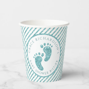 Blauwgroen Glitter Baby Feet Papieren Cups   Geper Bekers