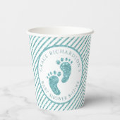 Blauwgroen Glitter Baby Feet Papieren Cups | Geper Papieren Bekers (Achterkant)
