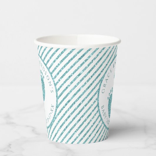 Blauwgroen Glitter Baby Feet Papieren Cups | Geper Papieren Bekers (Links)