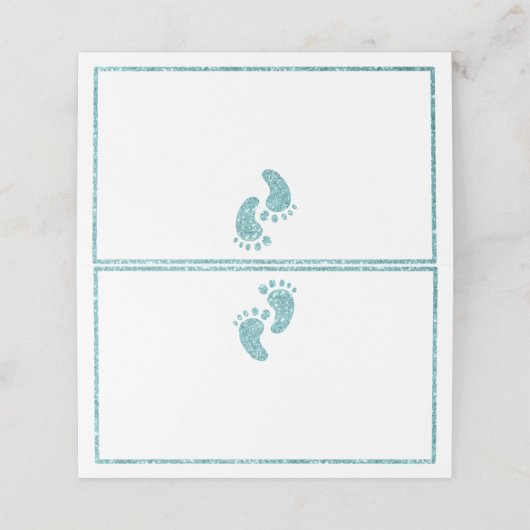 Blauwgroen Glitter Baby Voeten Plaats Kaart | Glam Plaatskaartje (Buitenkant ongevouwen)