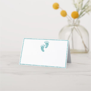 Blauwgroen Glitter Baby Voeten Plaats Kaart Glam Plaatskaartje