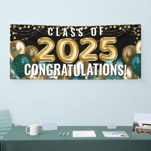 Blauwgroen Glitter-ballonnen Klasse 2022 Afstudere Spandoek (Beurs)