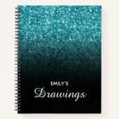 Blauwgroen Glitter Black Ombre Persoonlijke tekeni Notitieboek (Voorkant)