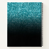 Blauwgroen Glitter Black Ombre Persoonlijke tekeni Notitieboek (Achterkant)