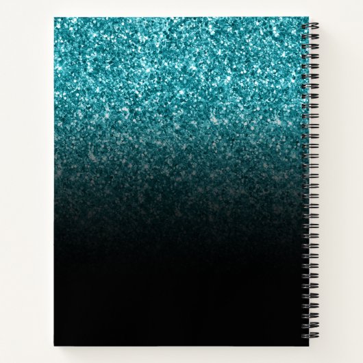 Blauwgroen Glitter Black Ombre Persoonlijke tekeni Notitieboek (Achterkant)
