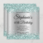 Blauwgroen Glitter Bleek Zilvergradiënt 40e verjaa Kaart (Voorkant / Achterkant)