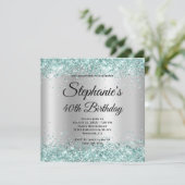 Blauwgroen Glitter Bleek Zilvergradiënt 40e verjaa Kaart (Staand voorkant)
