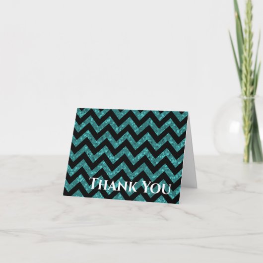 Blauwgroen Glitter Chevron Folded Hartelijk dank Bedankkaart (Voorkant)