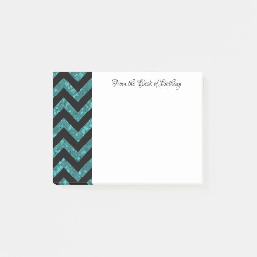Blauwgroen Glitter Chevron Notes (Voorkant)