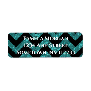 Blauwgroen Glitter Chevron Return-adreslabel Etiket