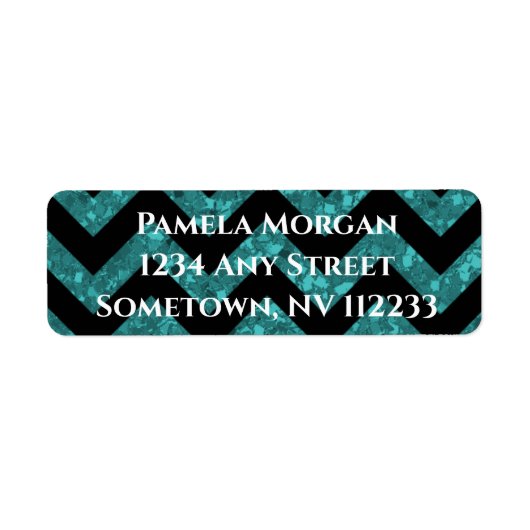 Blauwgroen Glitter Chevron Return-adreslabel Etiket (Voorkant)