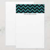Blauwgroen Glitter Chevron Stationery Briefpapier (Voorkant / Achterkant)