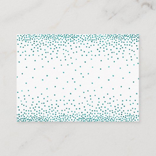 Blauwgroen Glitter Confetti Script Diaper Raffle T Informatiekaartje (Achterkant)