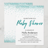 Blauwgroen Glitter Confetti & Typografie Baby show Kaart (Voorkant / Achterkant)