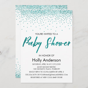Blauwgroen Glitter Confetti & Typografie Baby show Kaart