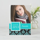 Blauwgroen GLITTER DAMASK AFSTUDEERDER FOTO Kaart (Staand voorkant)