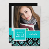 Blauwgroen GLITTER DAMASK AFSTUDEERDER FOTO Kaart (Voorkant / Achterkant)