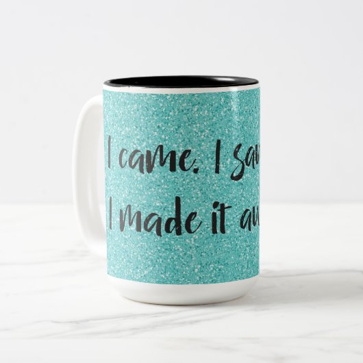 Blauwgroen Glitter die ik maakte het Awkward Coffe Tweekleurige Koffiemok (Voorkant links)