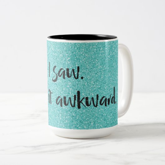 Blauwgroen Glitter die ik maakte het Awkward Coffe Tweekleurige Koffiemok (Voorkant rechts)
