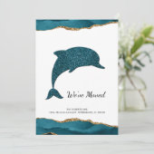 Blauwgroen Glitter Dolfijn Nieuw Adres Bewegen Aankondiging (Staand voorkant)