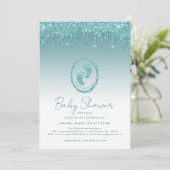 Blauwgroen Glitter Drips Baby shower Uitnodiging (Staand voorkant)