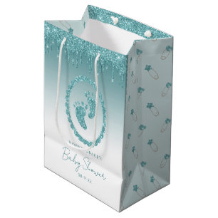 Blauwgroen Glitter Druppels Baby Voeten Gift Bag G Medium Cadeauzakje