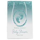 Blauwgroen Glitter Druppels Baby Voeten Gift Bag G Medium Cadeauzakje (Voorkant)