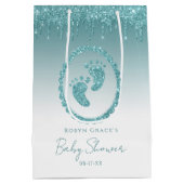 Blauwgroen Glitter Druppels Baby Voeten Gift Bag G Medium Cadeauzakje (Achterkant)