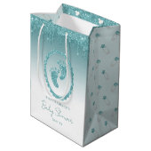 Blauwgroen Glitter Druppels Baby Voeten Gift Bag G Medium Cadeauzakje (Achterkant Gekanteld)