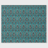 Blauwgroen Glitter Elegant Damask Wrapping Paper Cadeaupapier (Vlak)