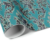 Blauwgroen Glitter Elegant  Damask Wrapping Paper Cadeaupapier (Rol Hoek)