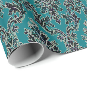 Blauwgroen Glitter Elegant  Damask Wrapping Paper Cadeaupapier
