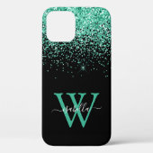 Blauwgroen Glitter Elegant Script Case-Mate iPhone Case (Achterkant)