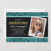 Blauwgroen glitter elke leeftijd foto verjaardagsu kaart (Voorkant)