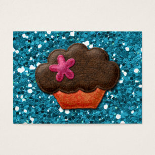 Blauwgroen Glitter en Cupcake Visitekaartje